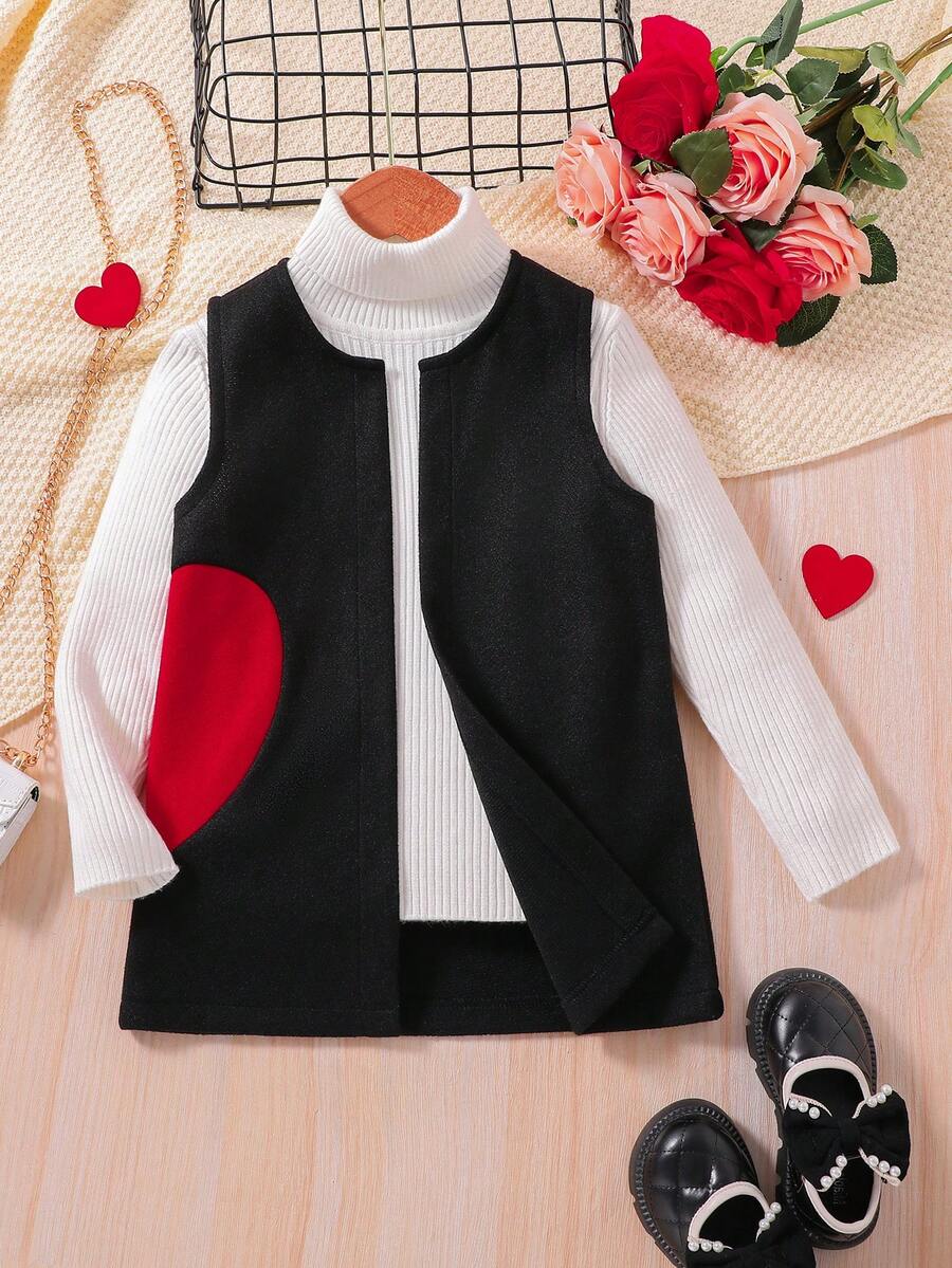 SHEIN Young Boy Color Block Round Neck Casual Versatile Sleeveless Overcoat - Black - View 1