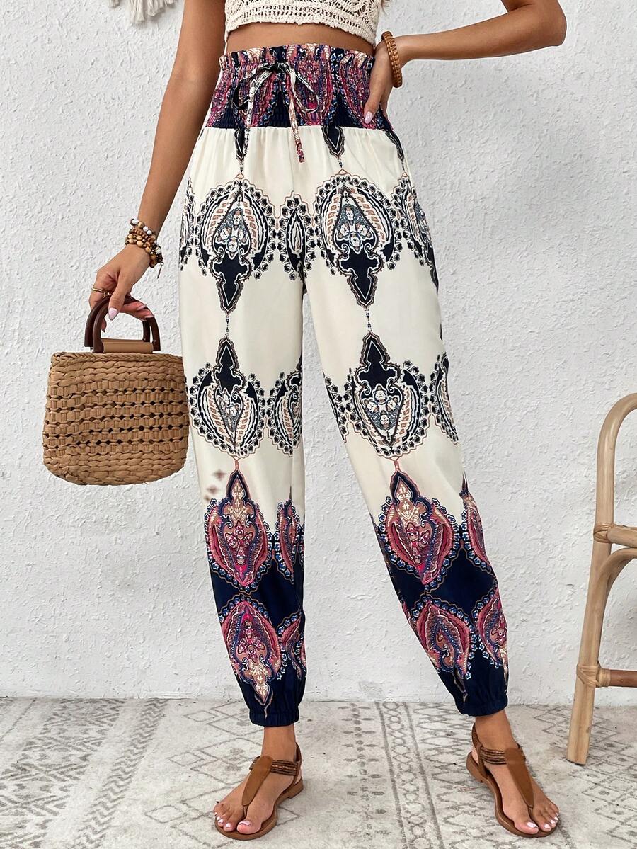 SHEIN VCAY In Đồ họa Nút phía trước Quần - Nhiều màu - Xem 1