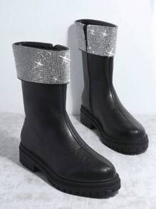SHUZIA Faux Leather Lug Sole Zip-Up Lug Sole Boots