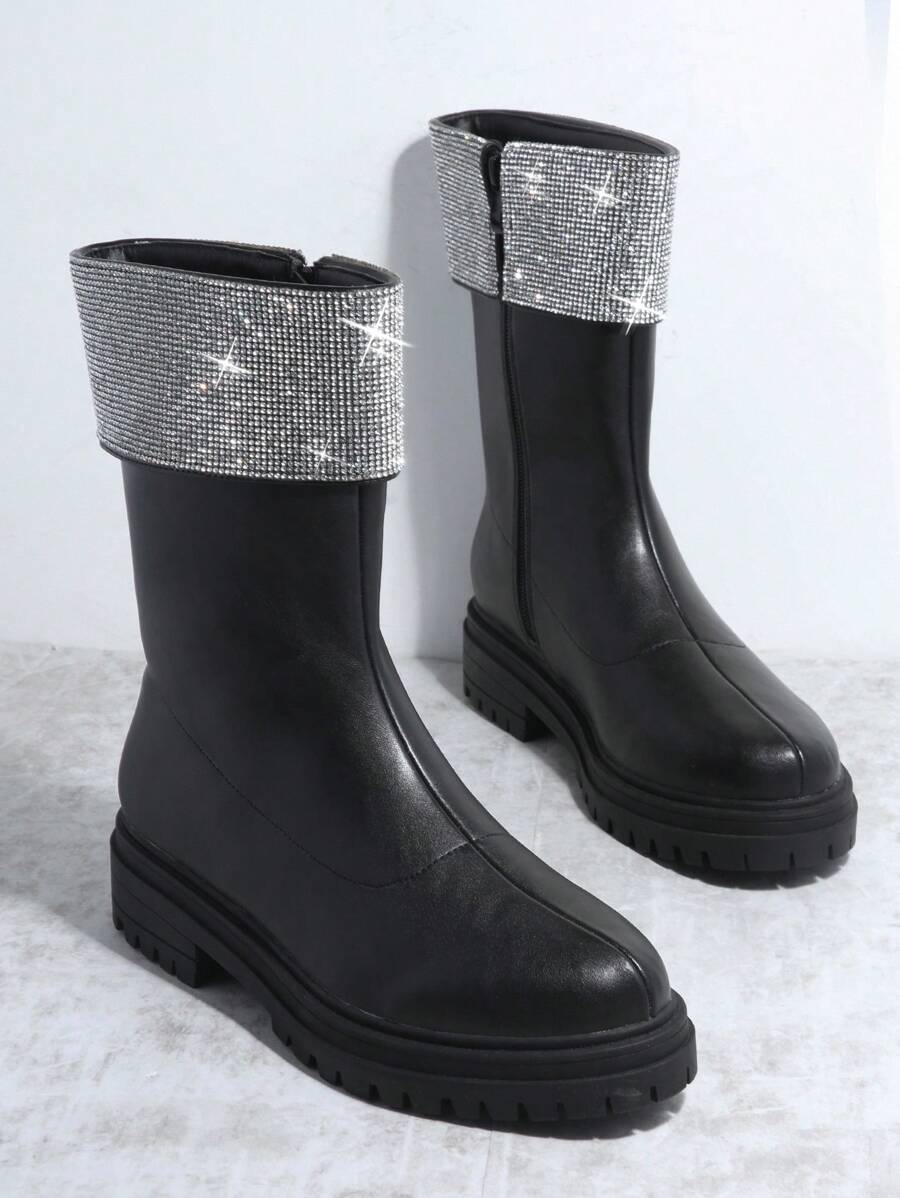 SHUZIA Faux Leather Lug Sole Zip-Up Lug Sole Boots - Black - View 1