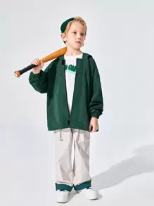 SHEIN 男孩拉鏈開襟連帽防風外套 - 綠色 - 查看 4