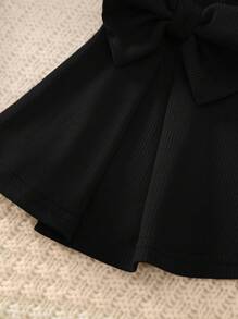 SHEIN Leap Crew Black Knitted Elastic Waist Baby Girl Bowknot Flared Pants - Black - View 5