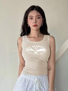 DAZY 字母圖案蕾絲邊背心上衣