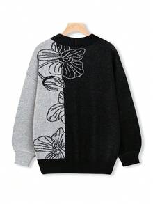 EMERY ROSE 加花卉圖案落肩毛衣 - 黑色 - 查看 2