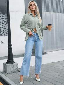 Aveloria 純色正面鈕扣襯衫 - 橄欖綠 - 查看 4