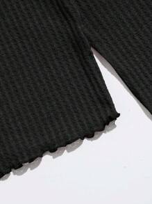 Muchica Lettuce Edge Waffle Knit Tee - Black - View 6