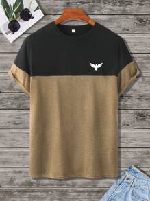 Manfinity Homme Áo thun nam in hình chim hai tông màu - Màu Khaki - Xem 5