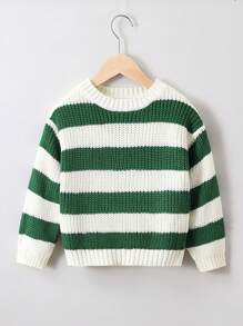 SHEIN Young Boy Two Tone Drop Shoulder Sweater - Green - View 1