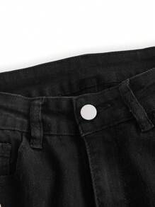 ROMWE Grunge Punk Chinese Dragon Print Flare Leg Jeans, School - Black - View 4