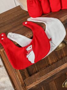 SHEIN 女嬰禮品套裝1入組聖誕圖案撞色滾邊連體衣和2入組圍兜和1雙手套ETC - 彩色 - 查看 7
