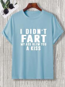 Manfinity Homme 男士大码標語圖案T恤 - 藍色 - 查看 4