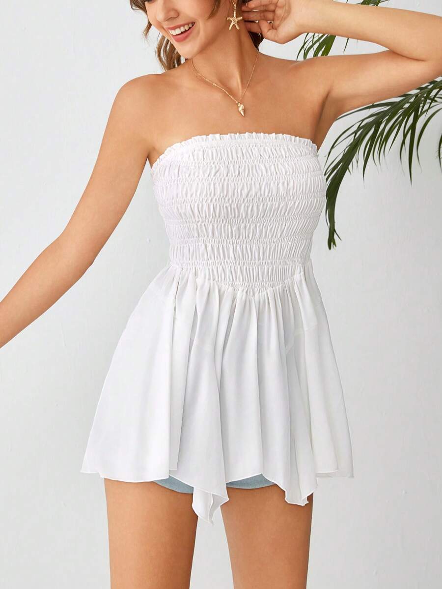 Soleia Solid Ruched Bust Tube Top - White - View 1
