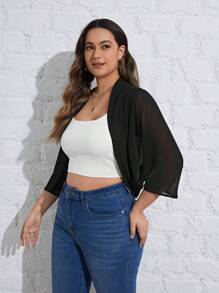 SHEIN Essnce Talla grande Cazadora unicolor con parte delantera abierta - Negro - Ver 4