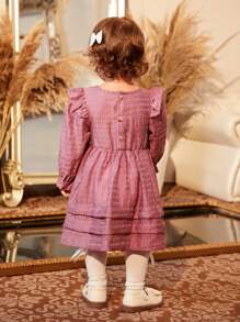 女童嬰兒荷葉邊荷葉邊袖層下擺洋裝 - 紫羅蘭色 - 查看 2