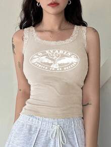 DAZY 字母圖案蕾絲邊背心上衣