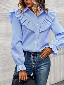 SHEIN Clasi Cămașă cu mânecă cu volan cu imprimeu în carouri