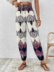SHEIN VCAY In Đồ họa Nút phía trước Quần - Nhiều màu - Xem 3