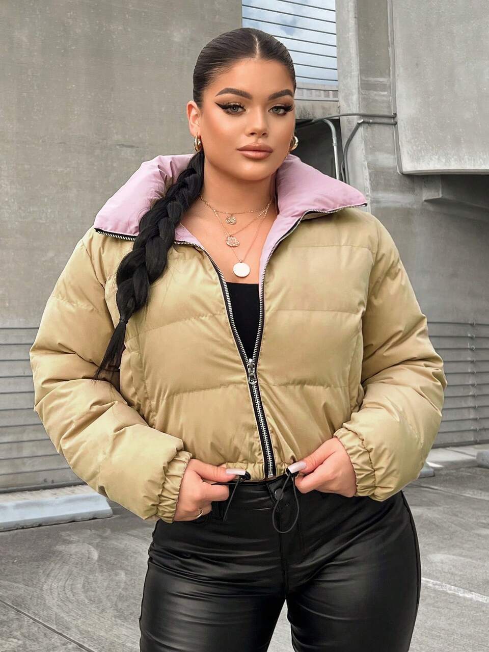 Zip Up Drawstring Padded Coat
