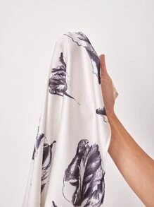 SHEIN Privé 大碼印花繫帶領燈籠袖襯衫 - 白色 - 查看 6