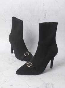 Women's Knitted Shoe Upper Fashion High Heel Boots - Black - View 6