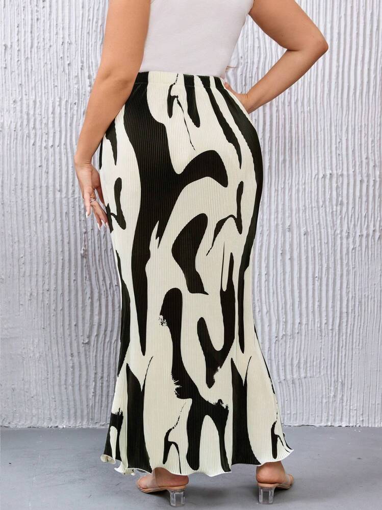 SHEIN Privé Falda larga con estampado gráfico - Multicolor - Añade 2