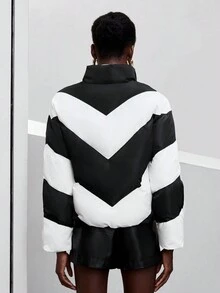 Maija 拼色拉链衬垫大衣 - 黑與白 - 查看 2