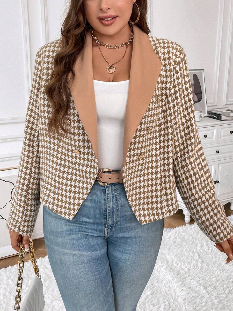 SHEIN Clasi Plus Houndstooth Print Shawl Collar Blazer - Multicolor - View 1