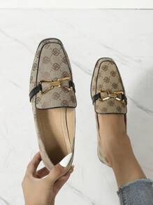 2025 秋季金属扣花卉方头平底一脚蹬乐福鞋，舒适低帮女式休闲鞋 - 杏色 - 查看 6