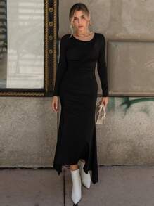 SHEIN Privé Solid Split Thigh Mermaid Hem Dress