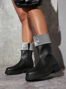 SHUZIA Faux Leather Lug Sole Zip-Up Lug Sole Boots