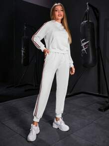Striped Tape Side Hoodie & Sweatpants - White - View 2