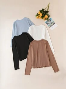 Celure 大碼 4 入組純色生菜裝飾T恤 - 彩色 - 查看 2