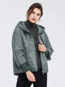 ZIAI Zip Up Drawstring Hooded Padded Coat