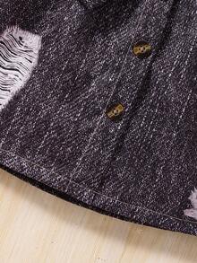 SHEIN 女小童毛茸邊T恤和腰帶牛仔效果半身裙 - 杏色 - 查看 5