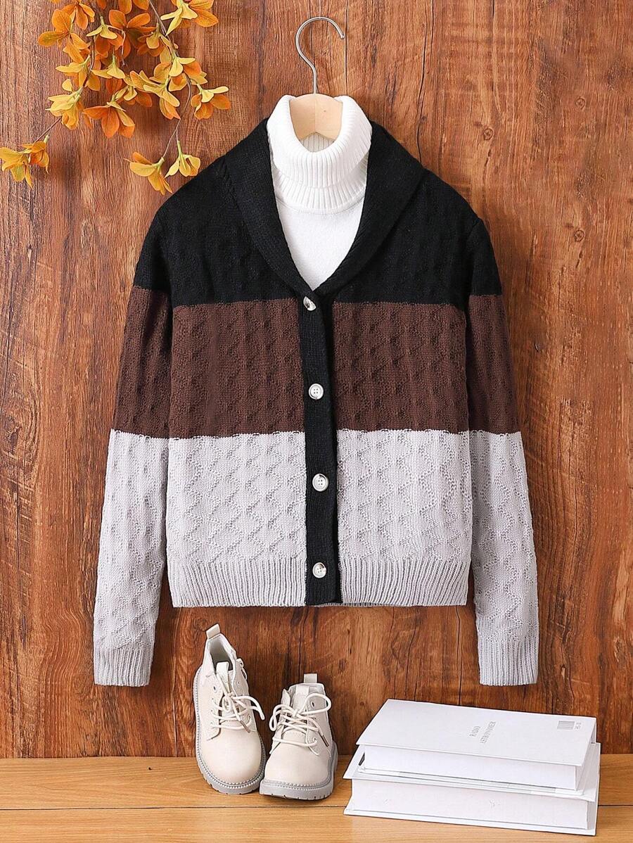 Teen Boy Colorblock Cable Knit Cardigan - Multicolor - View 1