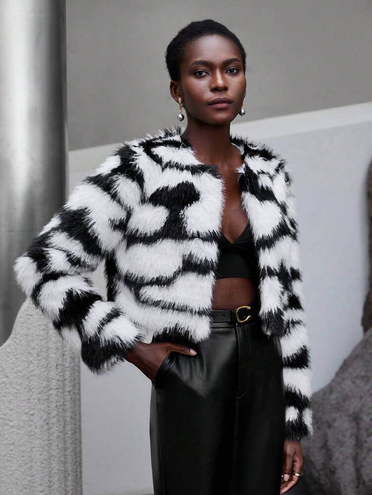 SHEIN Maija Open Front Fuzzy Coat