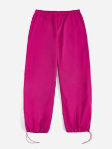 SHEIN Coolane Drawstring Waist Wide Leg Pants - Hot Pink - View 2