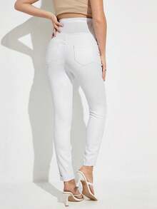 SHEIN Maternity Adjustable Waist Skinny Jeans - White - View 2