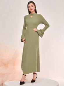 Modelyn 鎖眼領荷葉袖毛衣洋裝不附腰帶 - 綠色 - 查看 4