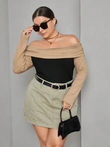 SHEIN Essnce Talla grande Camiseta de hombros descubiertos doblado delantero - Multicolor - Ver 1