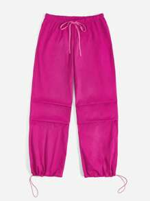 SHEIN Coolane Drawstring Waist Wide Leg Pants - Hot Pink - View 5
