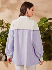 Mulvari 條紋圖案燈籠袖襯衫 - 紫色 - 查看 2