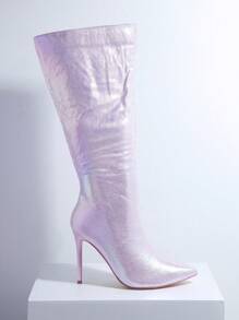 SHUZIA Metallic Pointy Toe Stiletto Heeled Boots - Purple - View 4