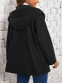 EMERY ROSE 雙排扣連帽大衣 - 黑色 - 查看 2
