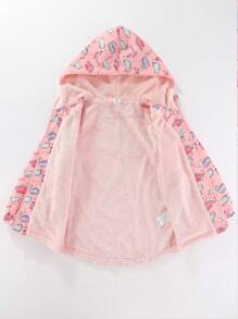 SHEIN 小女孩恐龍印花拉鍊保暖連帽外套 - 粉色 - 查看 1