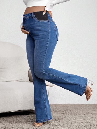 SHEIN Maternity High Waist Flare Leg Jeans Mom Jeans