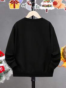 Tween Boy 1pc Christmas Print Sweatshirt - Black - View 2