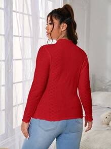 SHEIN Essnce Valentine's Day,Plus Solid Eyelet Embroidery Lettuce Trim Tee