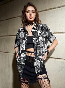 Batman X ROMWE Camisa Con Botones Y Estampado De Arte Pop - Multicolor - Ver 4