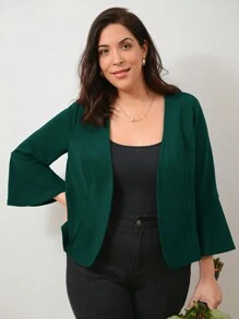 EMERY ROSE Plus Solid Open Front Blazer - Dark Green - View 5
